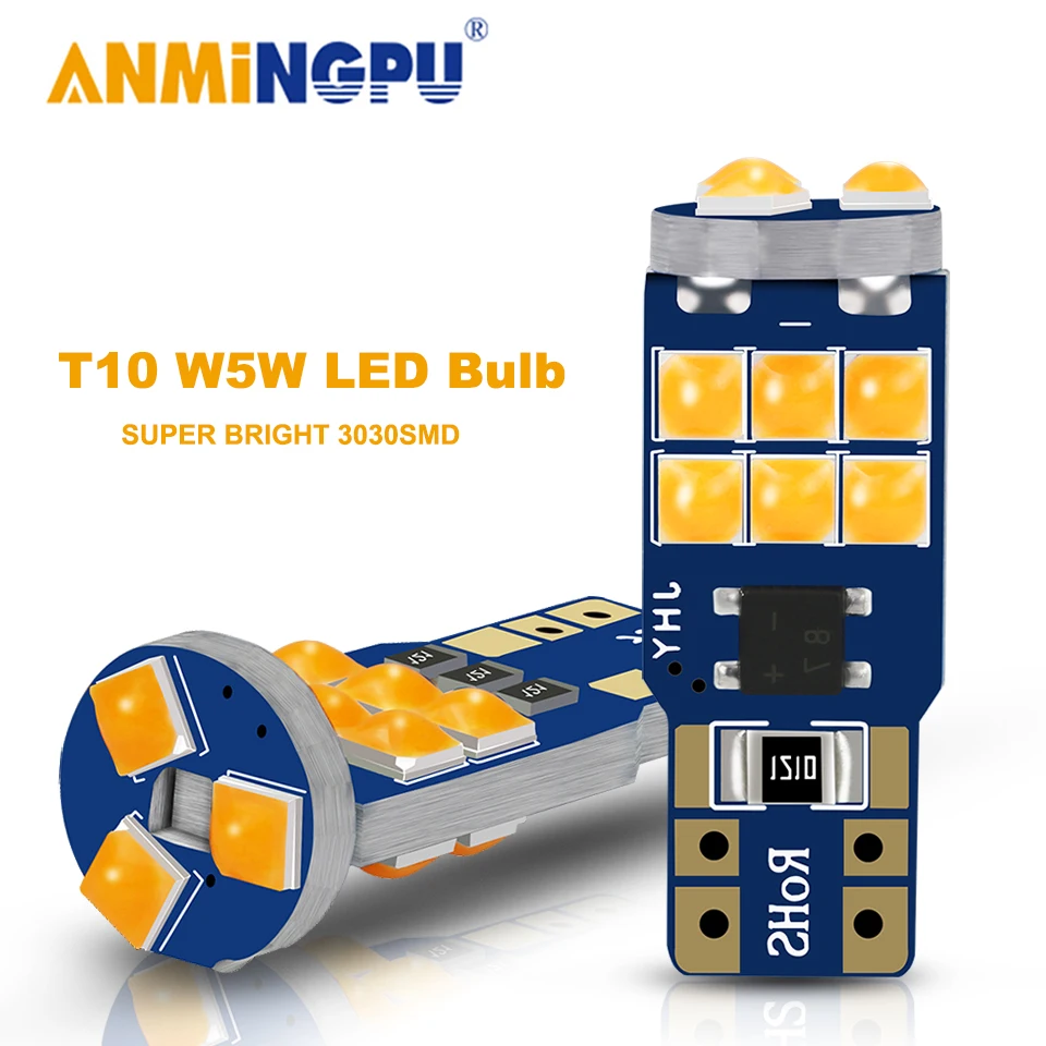 

ANMINGPU 2X T10 Led Canbus Bulbs Upgrade 3030SMD Led W5W Bulb 194 Signal Lamp Car Clearance Light Reading Lights Dome Light 12V
