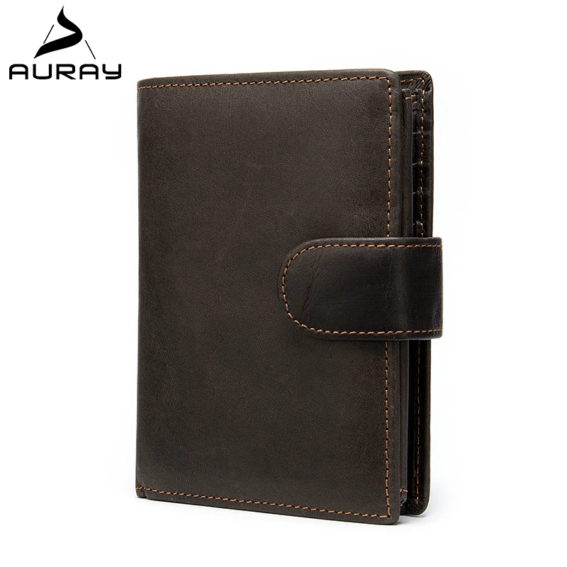 Мужской кожаный бумажник AURAY модный короткий кошелек из натуральной кожи с