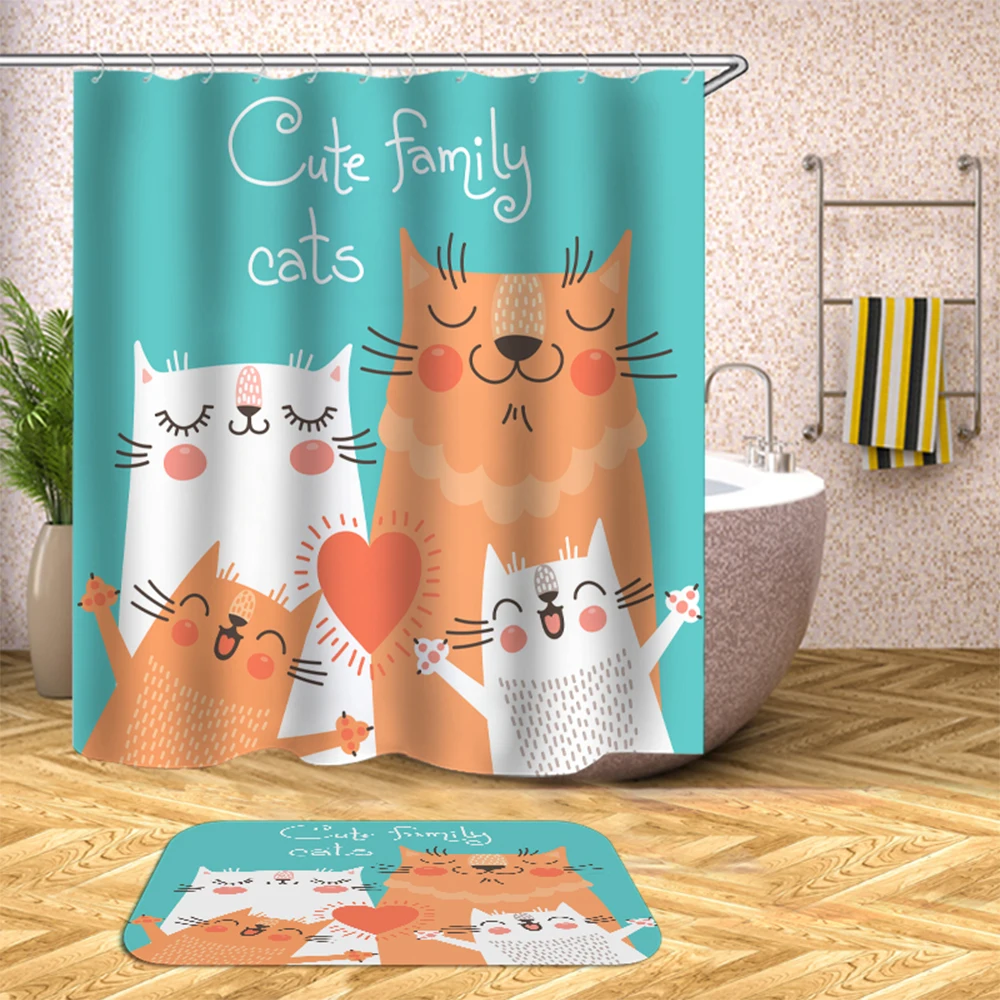 Аниме кошка печать занавески для душа s коврик ног ванная комната занавеска ткань