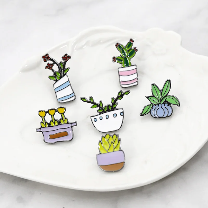 Креативная модная металлическая эмалированная брошь в виде вазы милая Цветочная