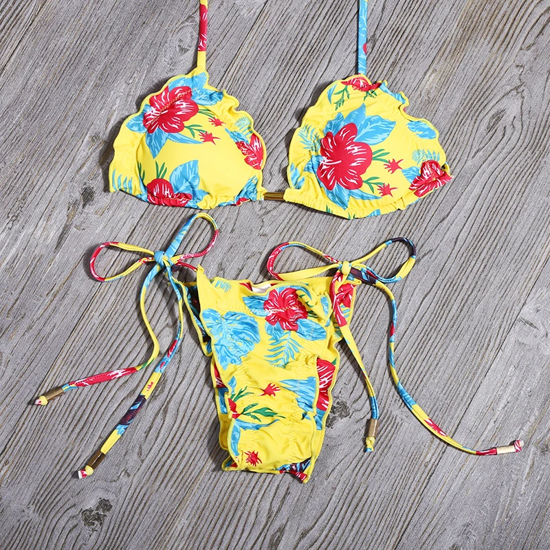 Комплект бикини с однотонным принтом сексуальный купальник оборками Женский