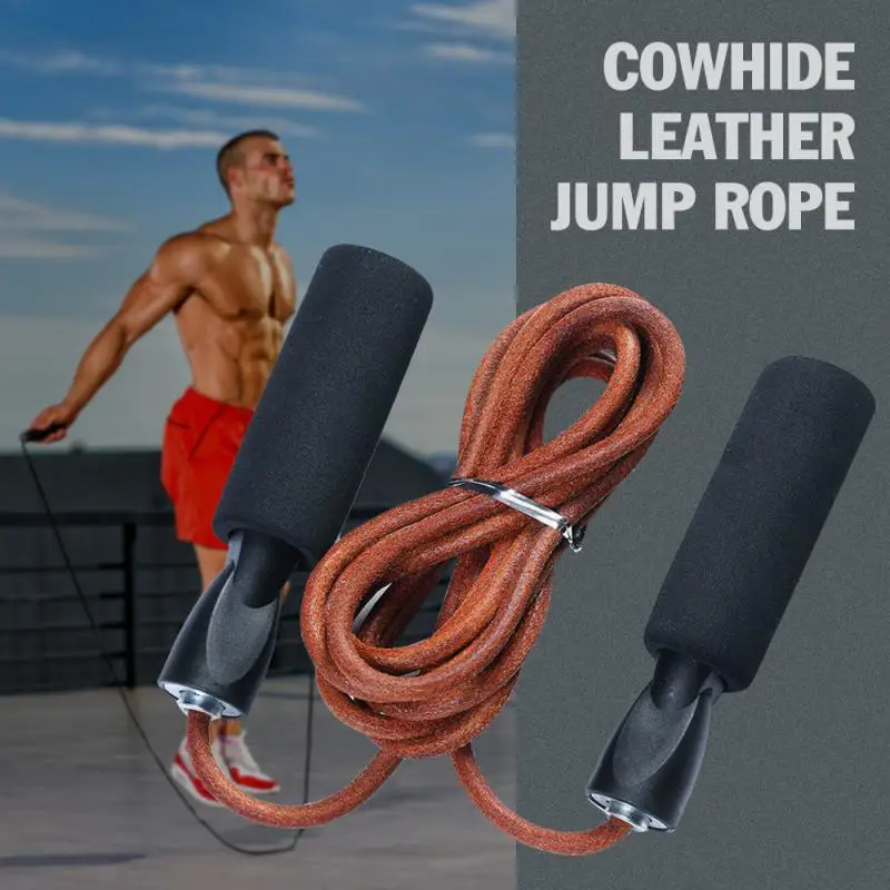

2021 Cowhide leather leather rope bearing speed sponge handle adjustable skipping rope aluminum alloy steel wire skipping rope