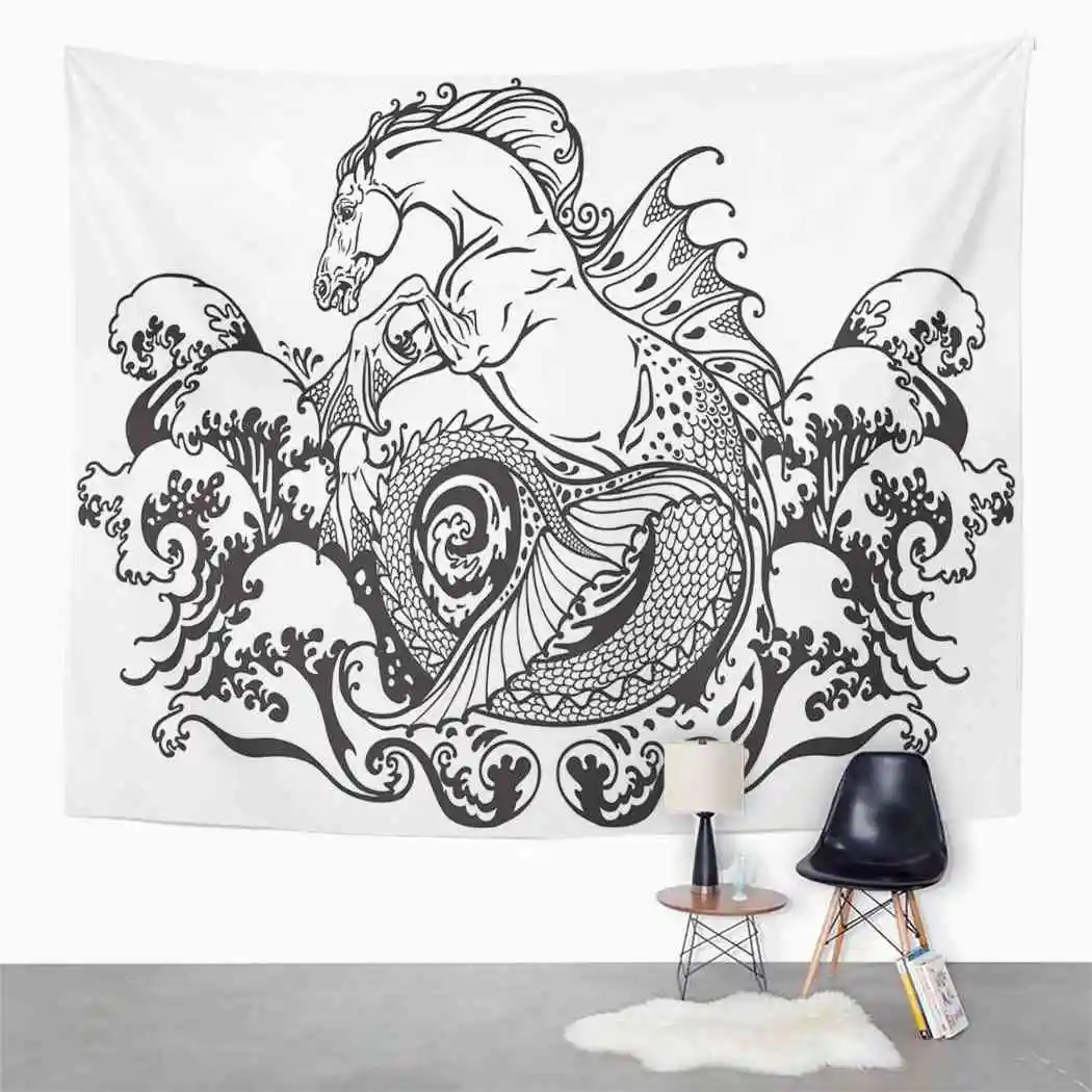 Черно белый гобелен в стиле бохо Настенный декор для спальни настенный пикник
