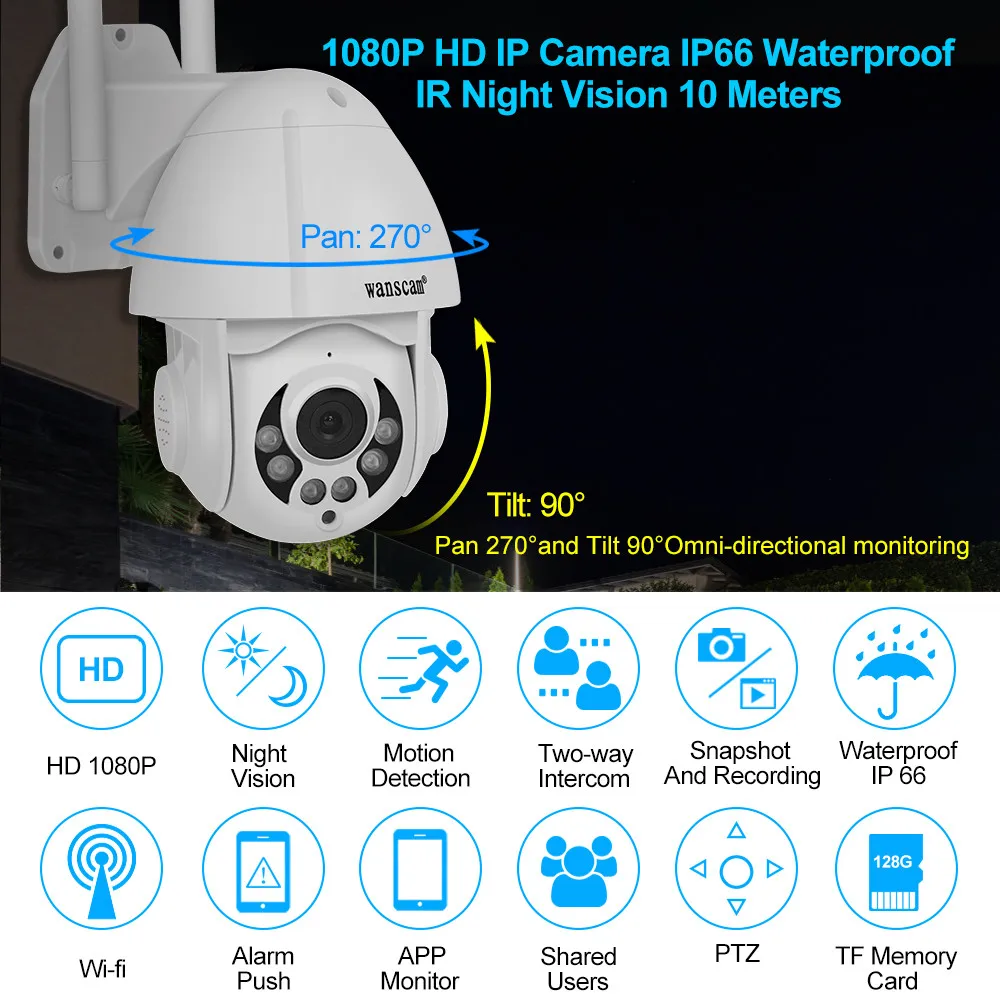 Беспроводная IP-Камера Wanscam 1080P наружная купольная PTZ-камера с датчиком движения