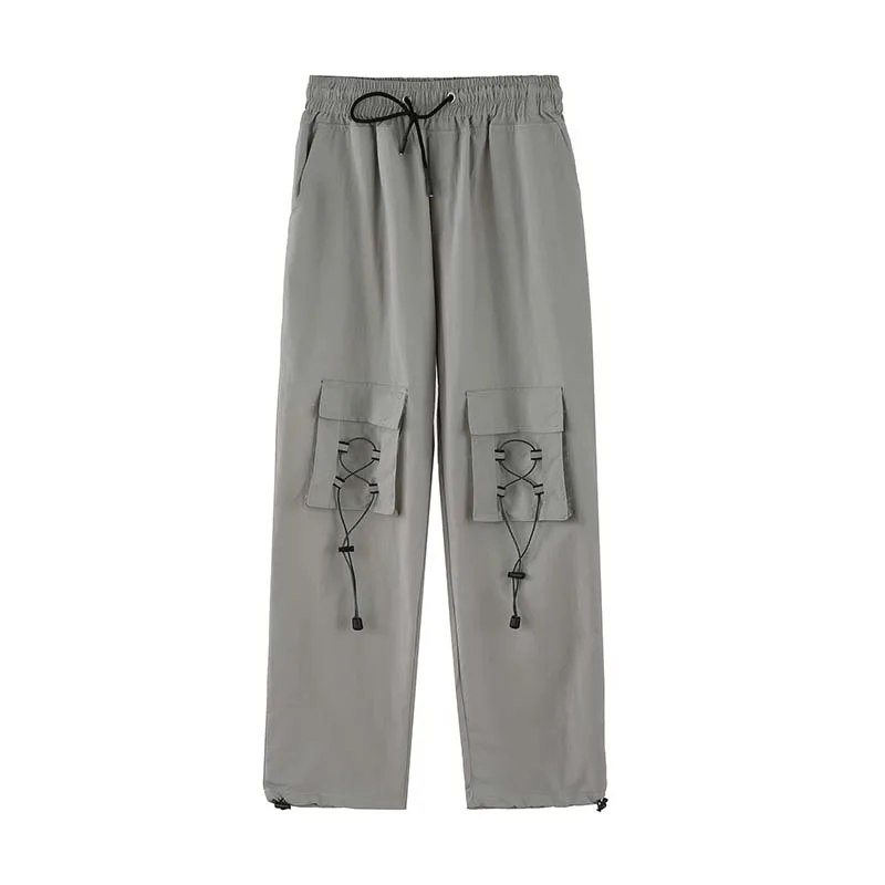 

UNCLEDONJM Knee string pocket Harem pants Men's Fashion Drawstring Ankle Banded Pants Couple's Hip Hop Trousers T2-A043