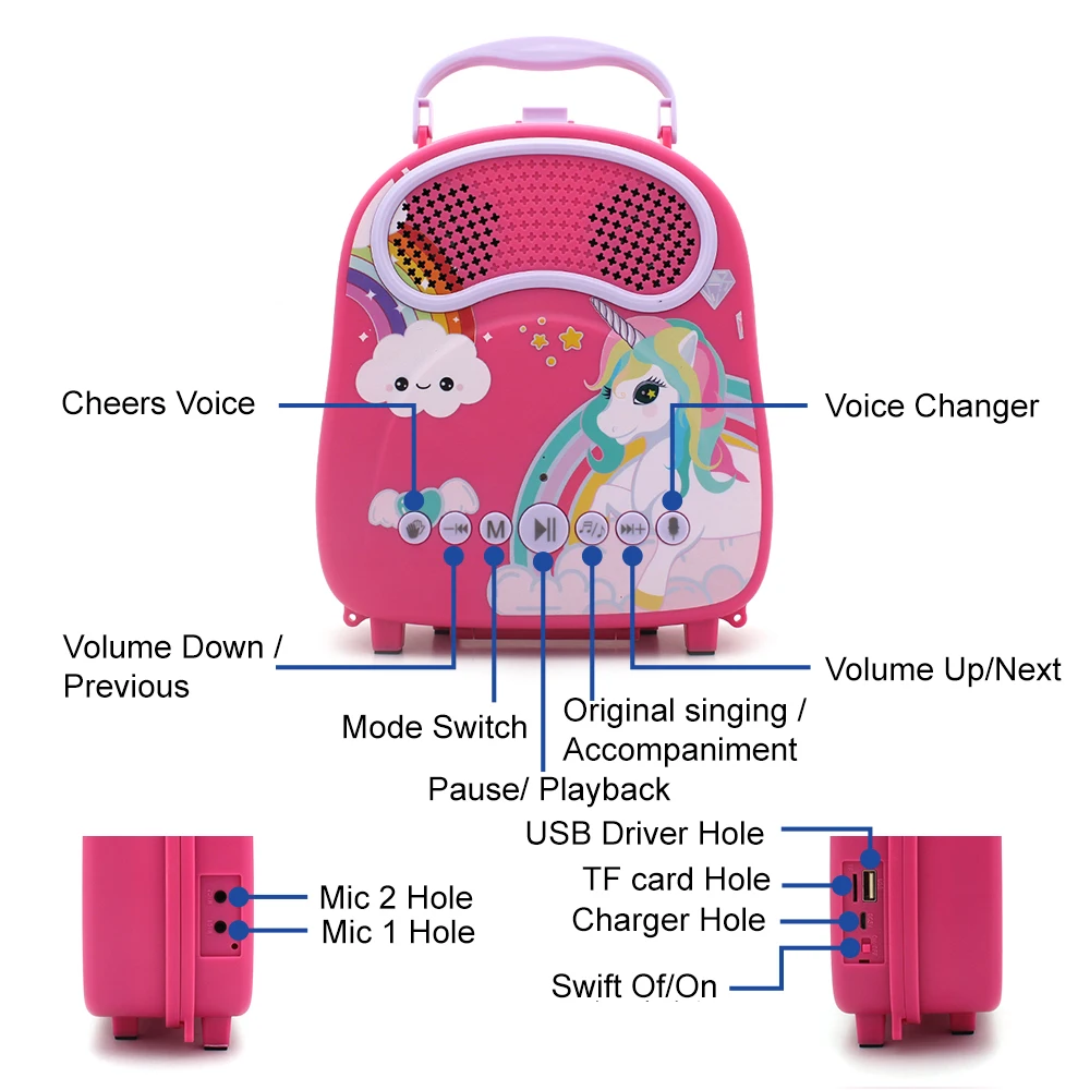 

Kids Karaoke Machine With 2 Toy Microphones Portable Karaoke Speaker for Boys Girls