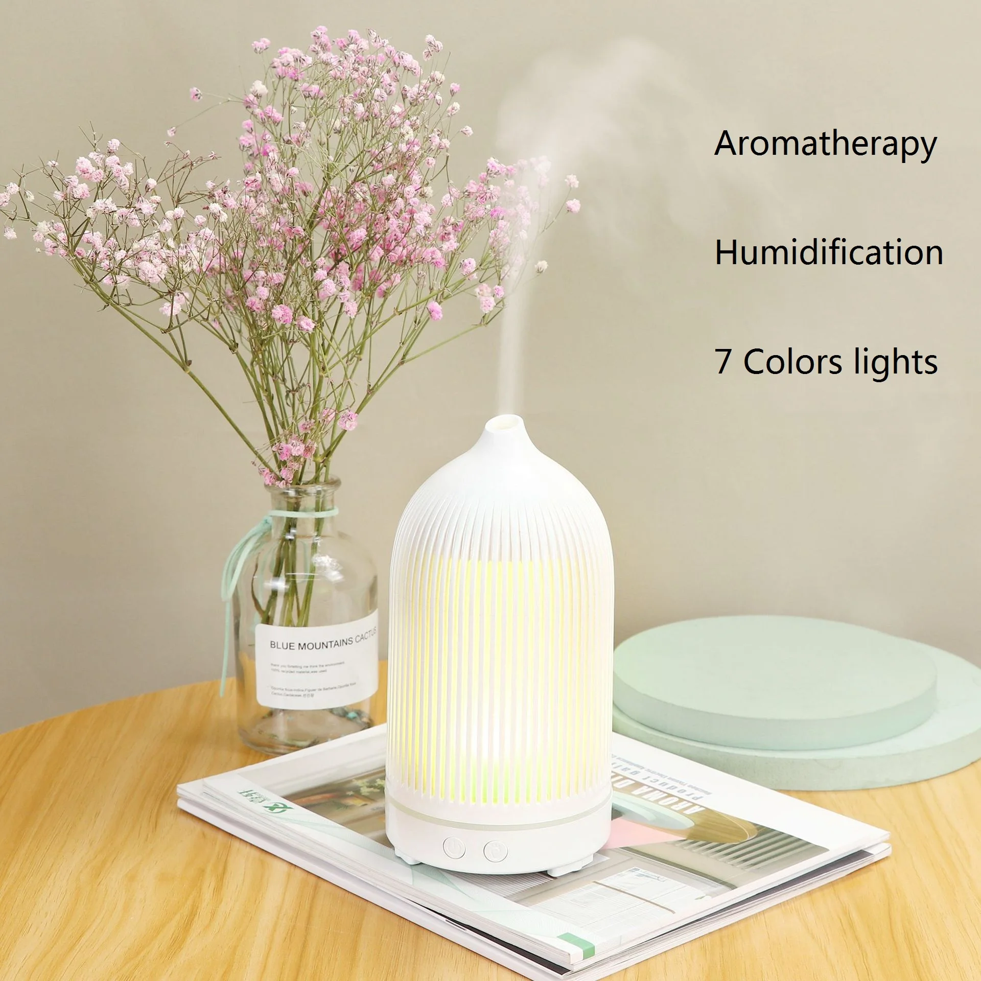 

200ML Essential Oil Diffuser Wood Grain Aromatherapy Diffusers Cool Mist Humidifier with 7 Colors Led Lights for Home Office