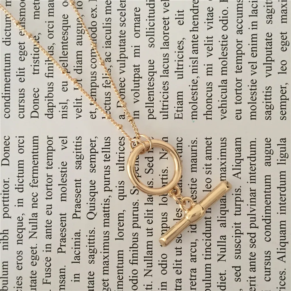 

2020 New Trendy Gold Color Plating T bar O bar Pendant Necklace For Women Girl Unique Special Party Jewelry