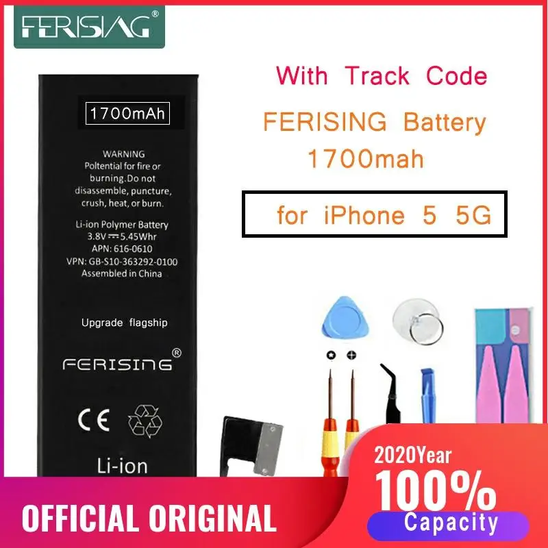 2020 100% оригинальный FERISING Новый аккумулятор для телефона iPhone 5 5G емкость 0 цикл I5