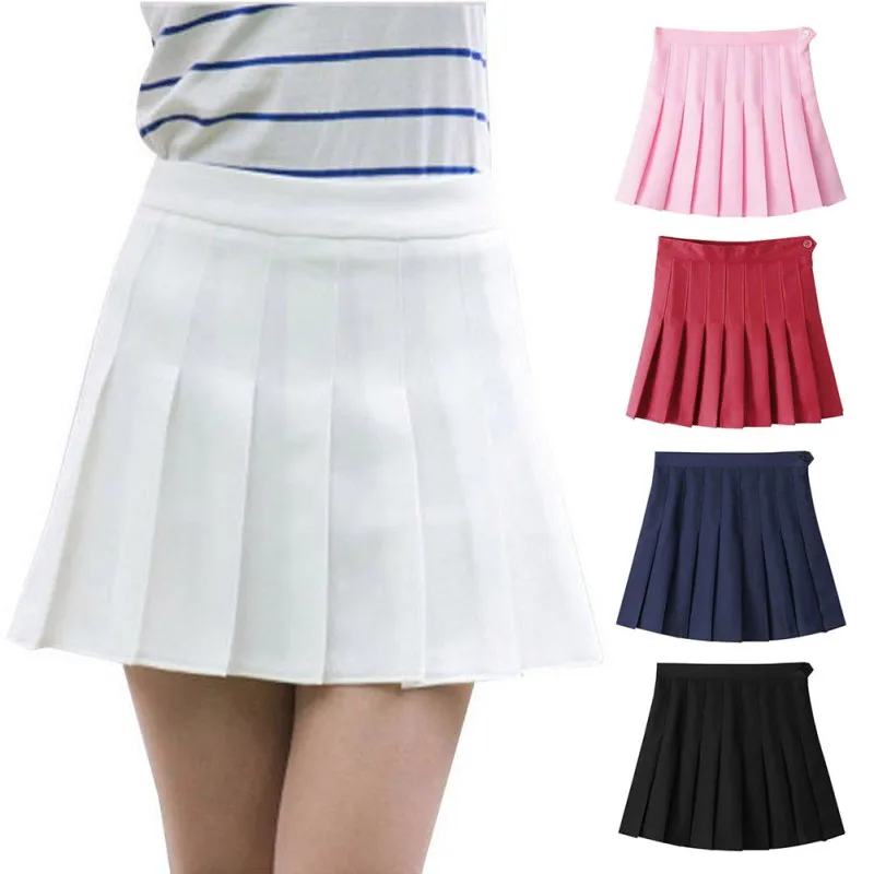 

Women High Waist Zip Slim Tennis Plain Skater Pleated Short Skirts School Girls Mini Skirt