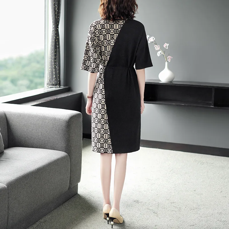 Женское винтажное платье с буквенным принтом в стиле пэчворк трикотажное