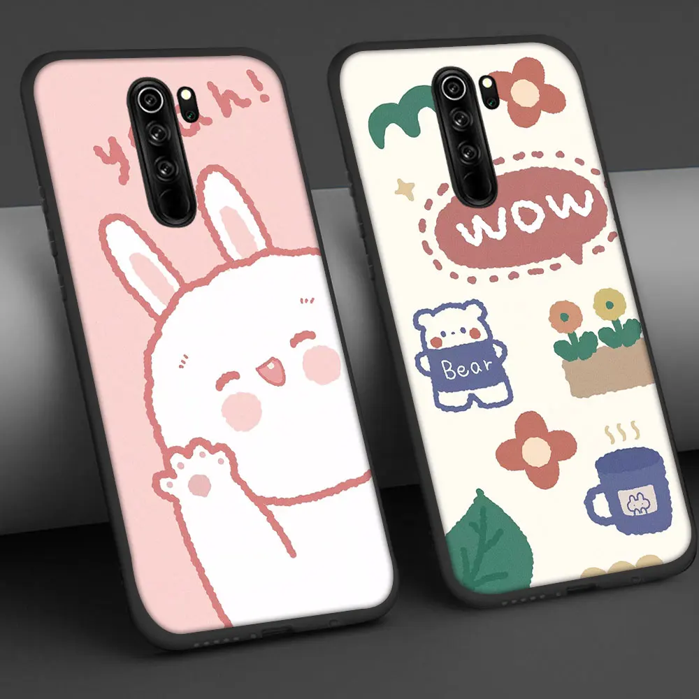 

Cartoon Rabbit Case For Xiaomi Mi 11 10 9 8 9T 10T A3 A2 Poco X3 F3 Lite Pro F1 Mix 3 Phone Cases Soft Black TPU Cover Funda