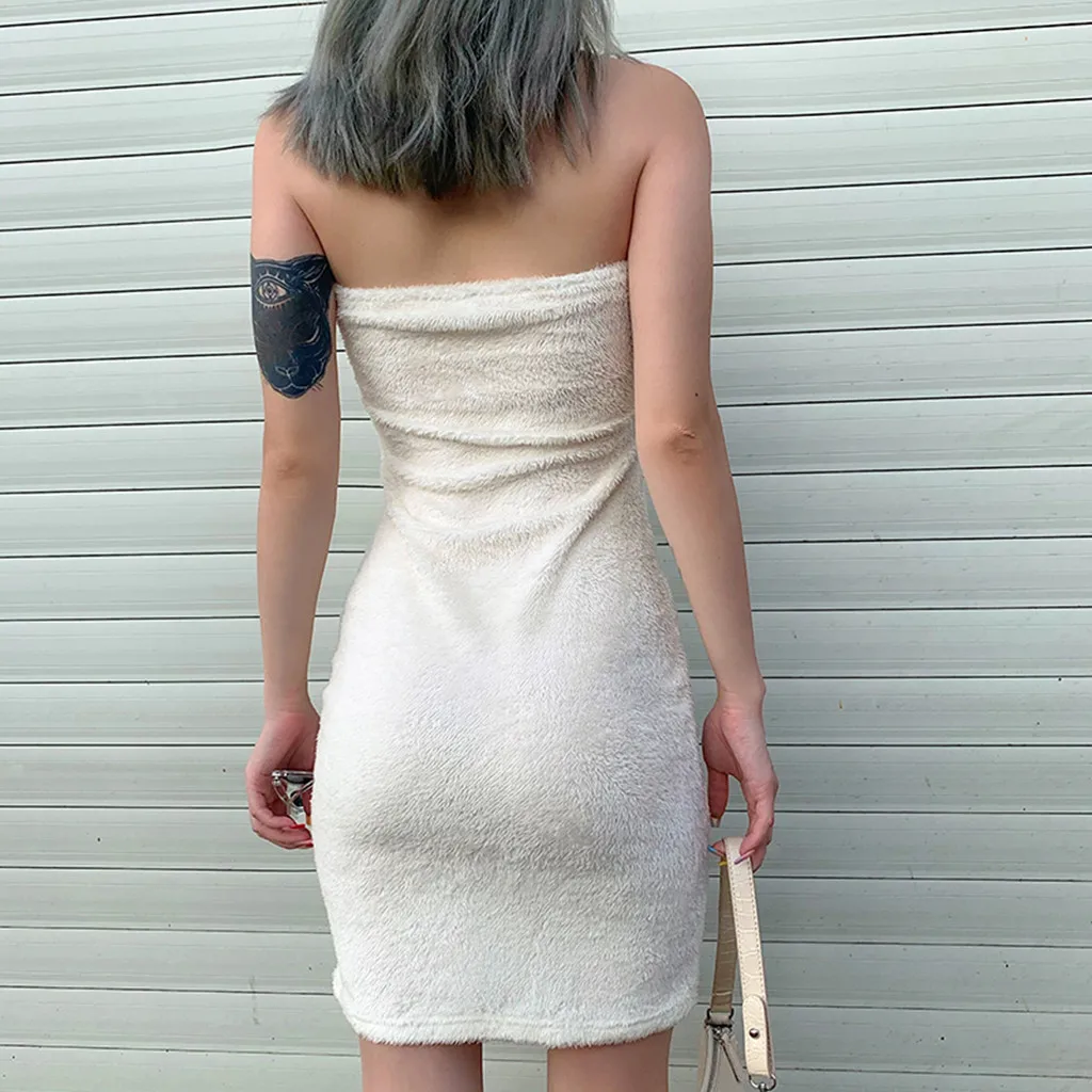 Зимнее сексуальное платье свитер женское повседневное однотонное без рукавов