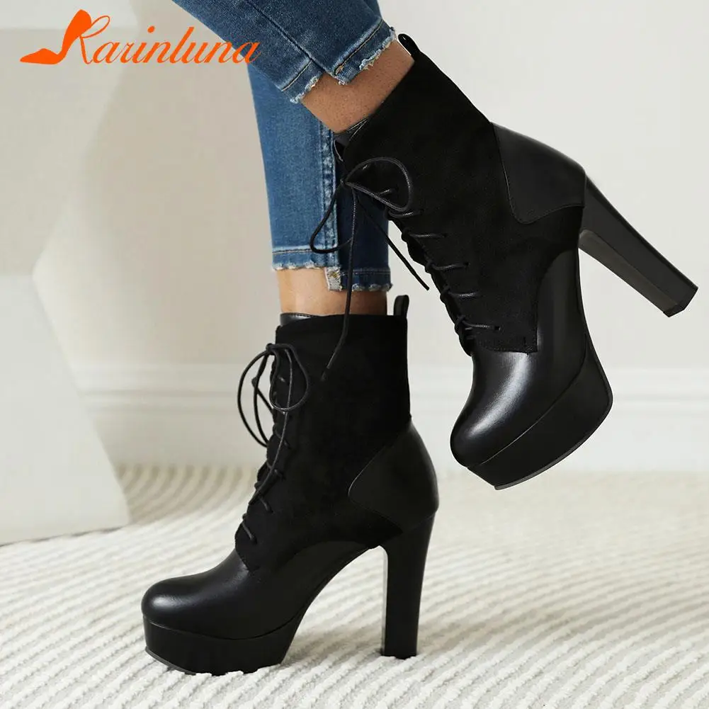 Женские ботильоны на толстом высоком каблуке вечерние шнуровкой|Женские