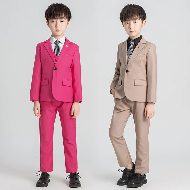 ActhInK 3Pcs Boys Pink Formal Clothing Set New Wedding Suit Big Khaki Spring Clothes | Детская одежда и обувь