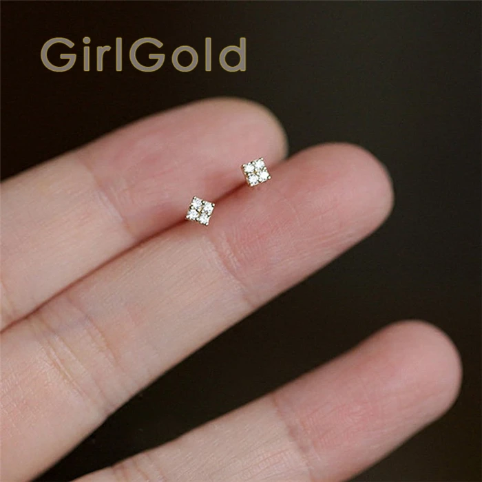 Женские квадратные сережки с кристаллами 14 к уникальный кубический золотой цвет