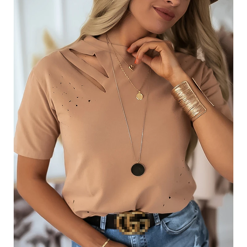 Женская футболка с круглым вырезом повседневная однотонная белая коротким