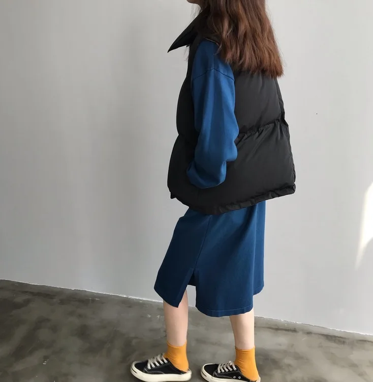 HXJJP осенне-зимняя Повседневная парка жилет в стиле Харадзюку женский хлопковый жилет без рукавов однотонное обтягивающее хлопковое пальто