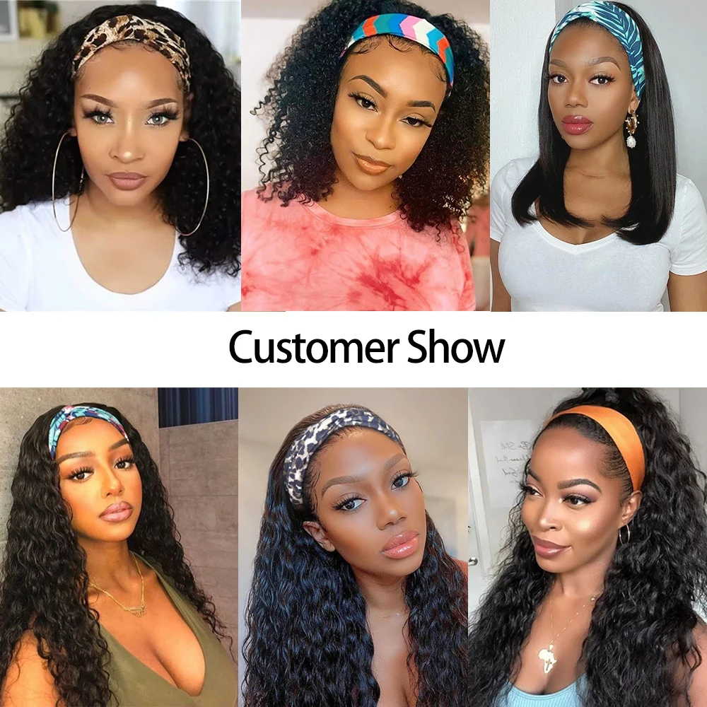 Synthetic Headband Wig Afro Kinky Curly Wig With Scarf Heat Resistant Fiber Hair Head Band Wigs For Women African Americans
