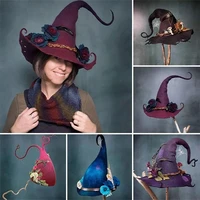 women modern witch hat halloween costume sharp pointed wool felt halloween party witch hats warm autumn winter cap cosplay props