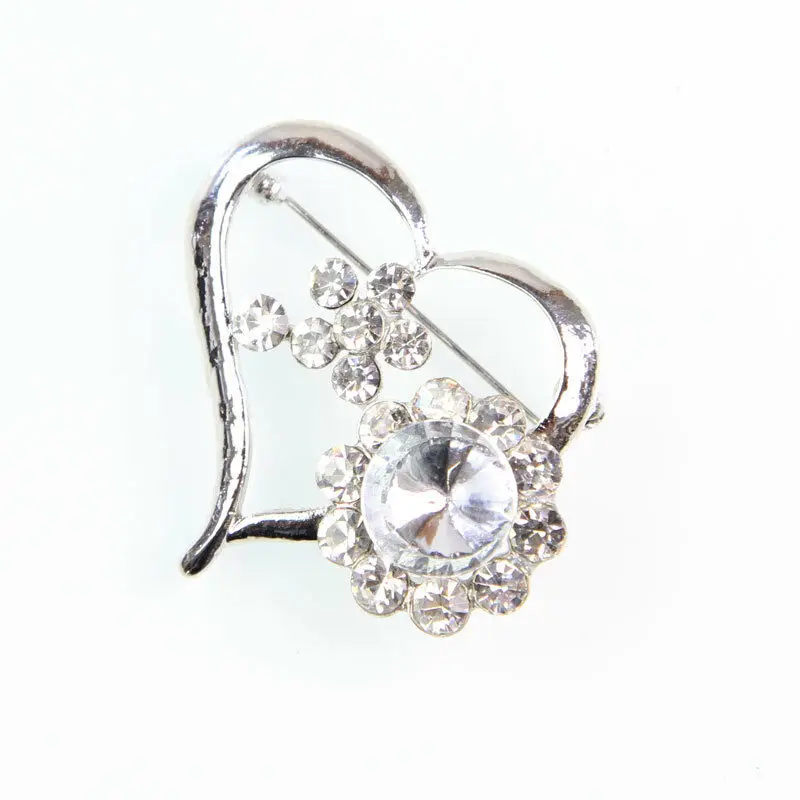 Heart Wedding Party Bouquet Broach Pin Diamante Clear Crystal Rhinestone Brooch |