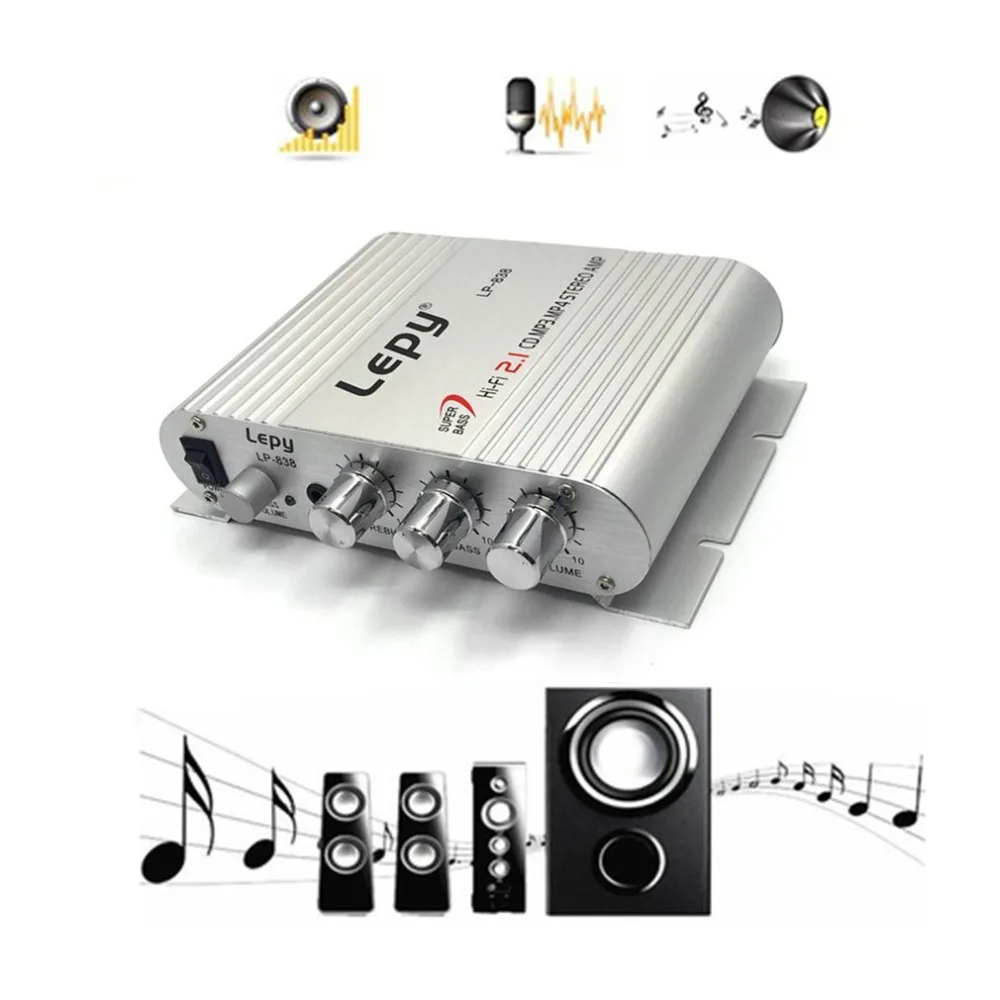 Портативный усилитель мощности LP-838 Hi-Fi 2 1 MP3 радио аудио стерео бас динамик бустер