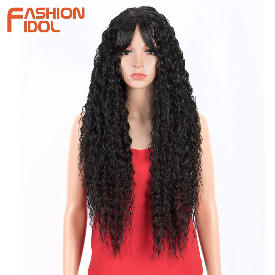 

FASHION IDOL 32Inch Afro Kinky Curly Bangs Synthetic Wig For Women Ombre Blonde Cosplay Wig High Temperature Fiber Free Shipping