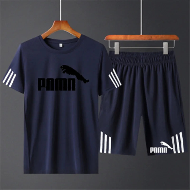 

Men's sports suit printed casual suit o-neck breathable T-shirt + sports shorts men's running suit new fashion fitness suit