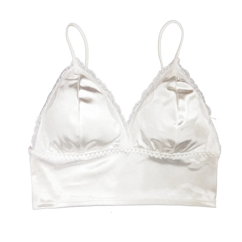Women Bra Sexy Elegant Satin Lingerie Bralette Wire Free Tube Top Sleep Bottom Wrapped Chest Lace Stitching Underwearr | Женская одежда