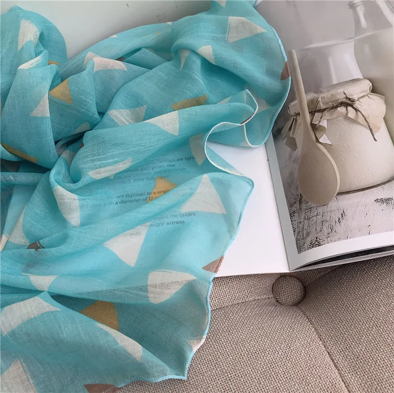 

Nordic Ins Female Hijab Scarf Women Small Fresh Blue Rhombic Gauze Silk Scarf Beach Towel Female Sunscreen Shawl Infinity Scarf