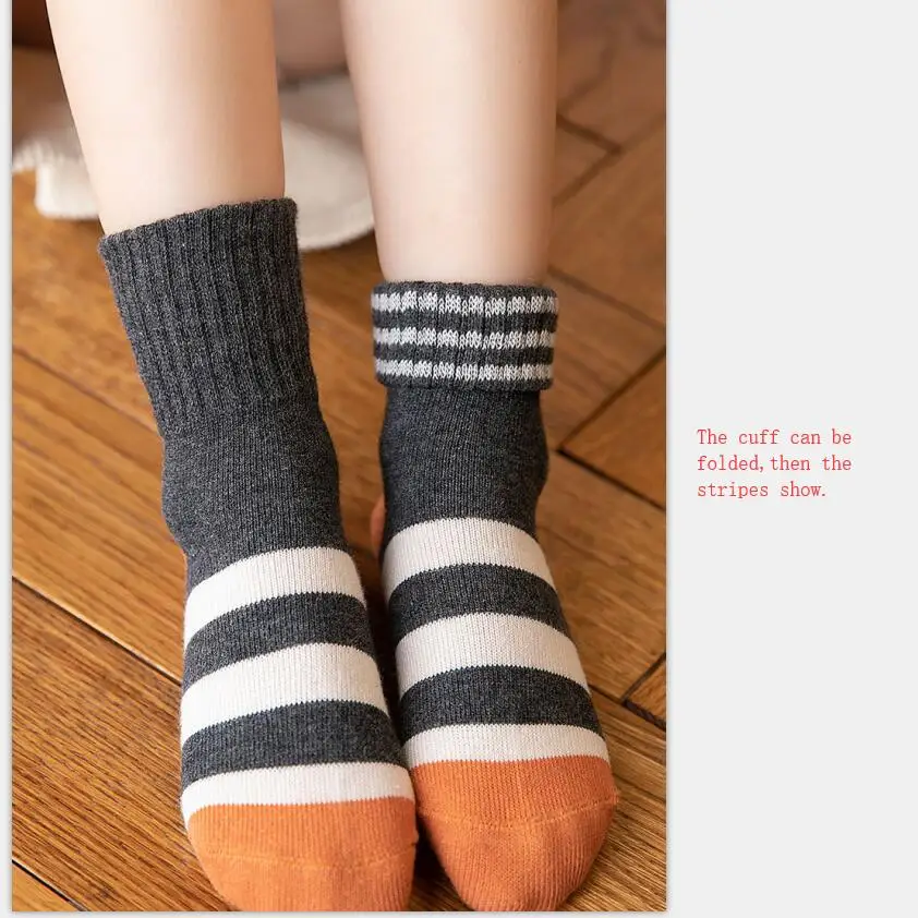 Kids Solid Striped Cotton Thick Crew Socks Folded Cuff Children Grey Knee-high Socks Ankle Socks Warm Winter Socks 5 Pairs/lot