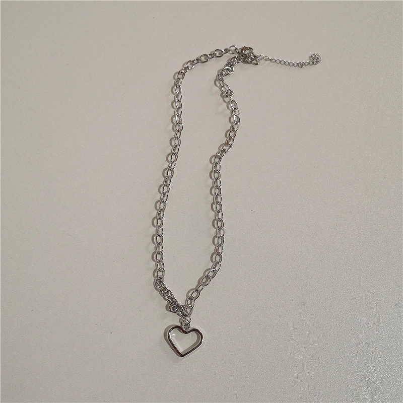 Ожерелье с кулоном в виде сердца Kpop Двухслойное ожерелье из металлического