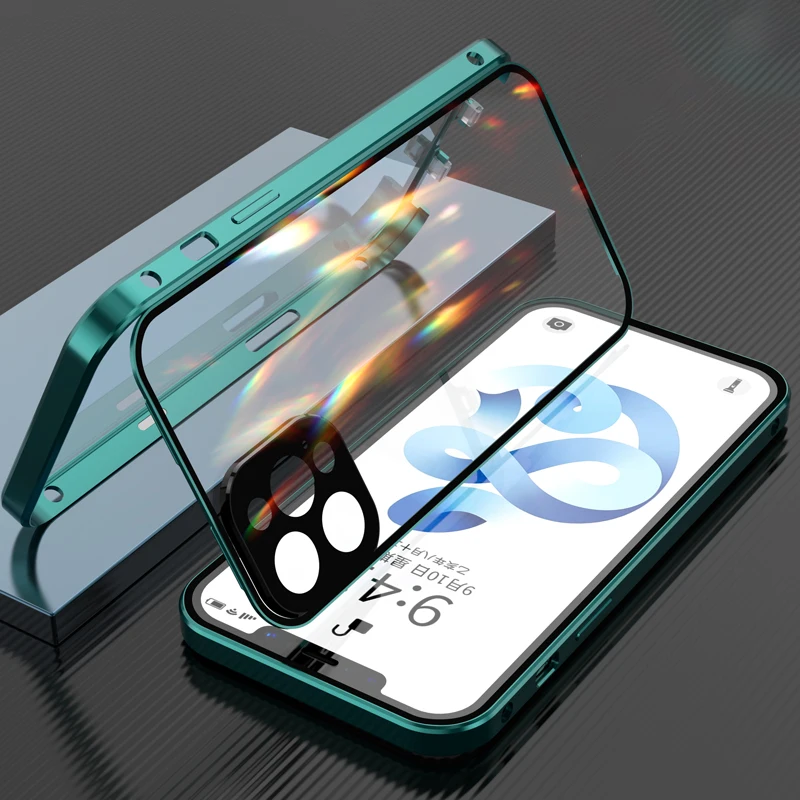 

360 Magnetic Case for IPhone12 12Mini 12Pro 12 Pro MAX Camera Lens Protector Film Tempered Glass Cover Metal Bumper Case