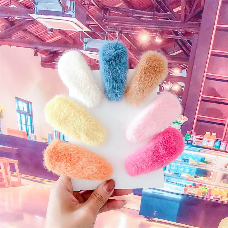 

Korean Plush Hairpin Girly Cute Sweet Water Drop Side Clip Simple Hair Accessories Maiden Hairclips Kawaii Card Issuance Color