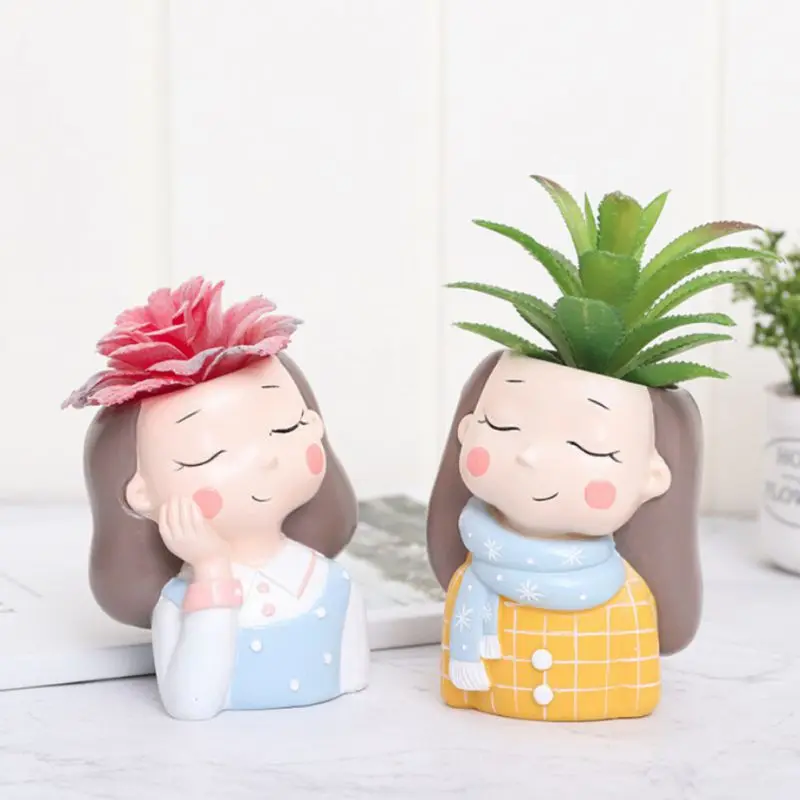 

s Home Garden Office Desktop Decoration, Cute Girls Shaped Succulent Cactus Flower Pot/Plant Pots/Planter/Container