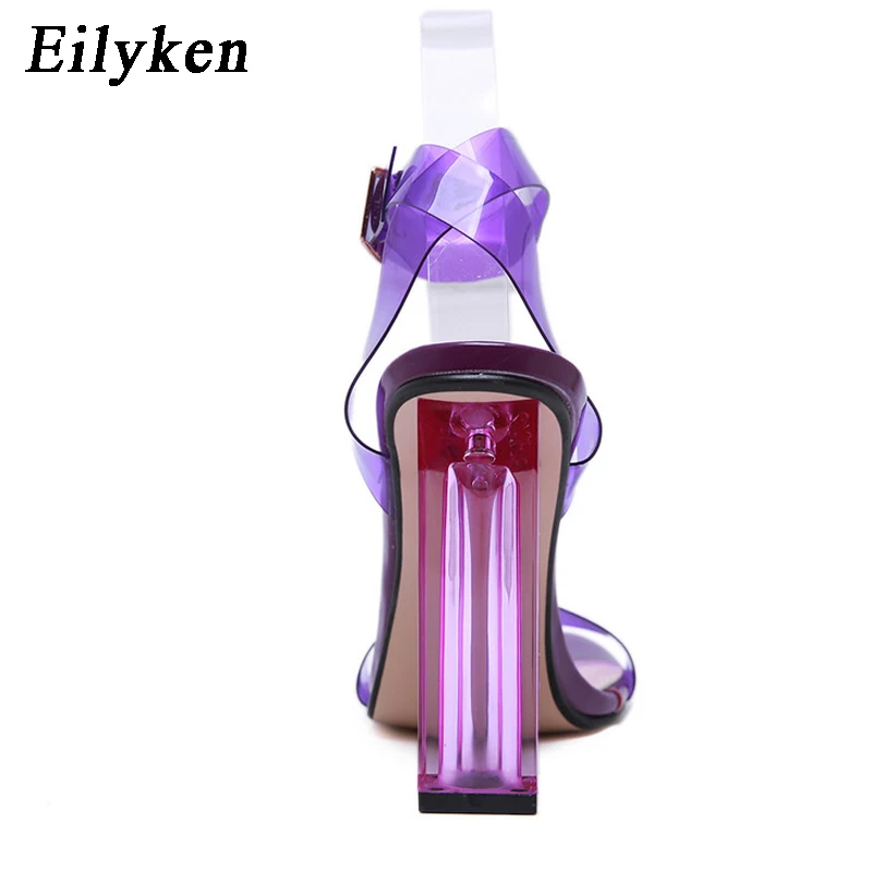Eilyken/фиолетовые и оранжевые прозрачные женские босоножки из ПВХ на высоком каблуке; пикантные вечерние женские туфли с открытым носком