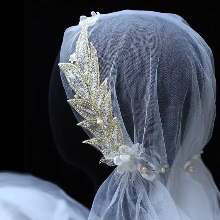 Свадебный головной убор новинка белая вуаль с блестками Цветочная кружевная
