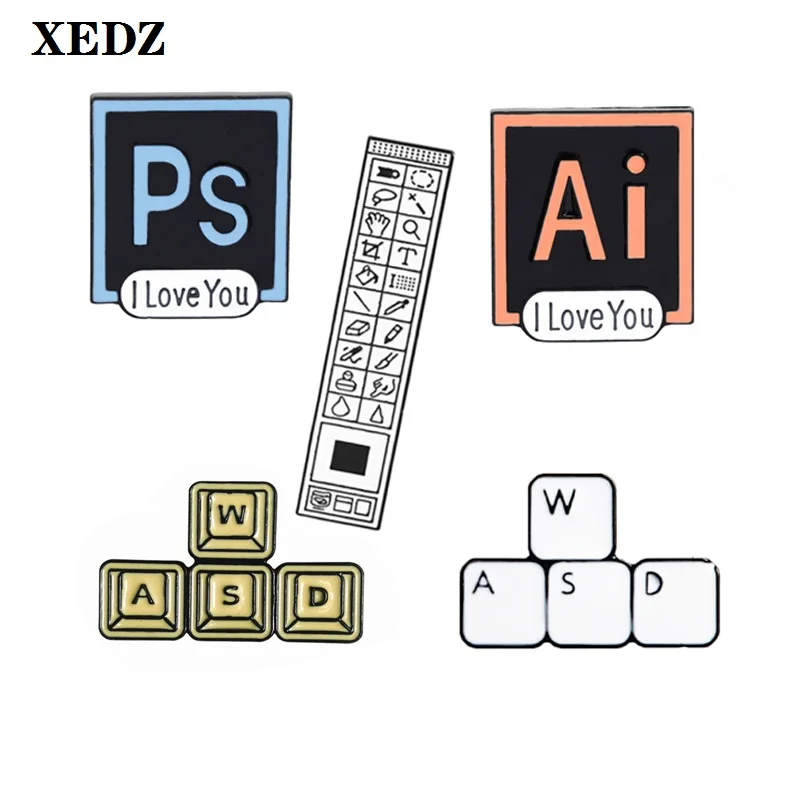 Инструмент для курсора компьютера, эмалированный штифт PS, панель инструментов, клавиатура WASD arrow, программное обеспечение для энтузиастов, значок для рубашки, рюкзак, Подарочная брошь для ювелирных изделий