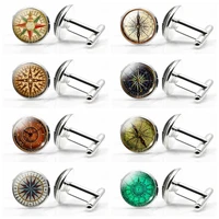 new high quality compass cuff linksvintage glass cabochon alloy cuff links for men shirt accessories its not a real compass