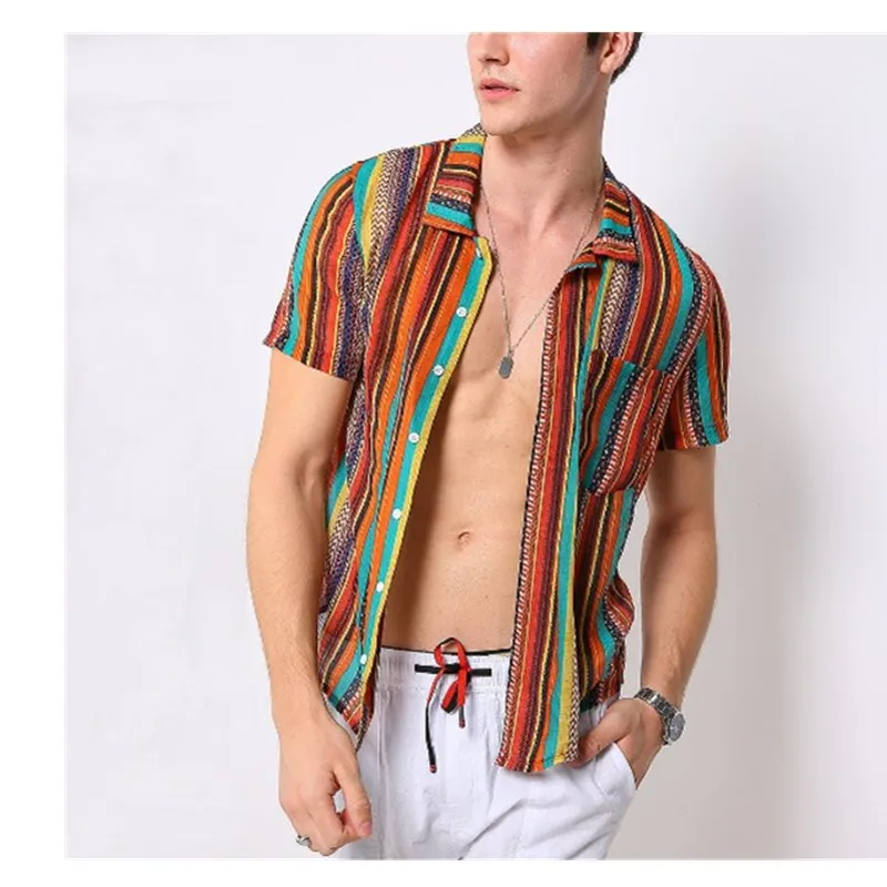 2019 мужские летние модные топы рубашки Повседневная полосатая футболка с принтом