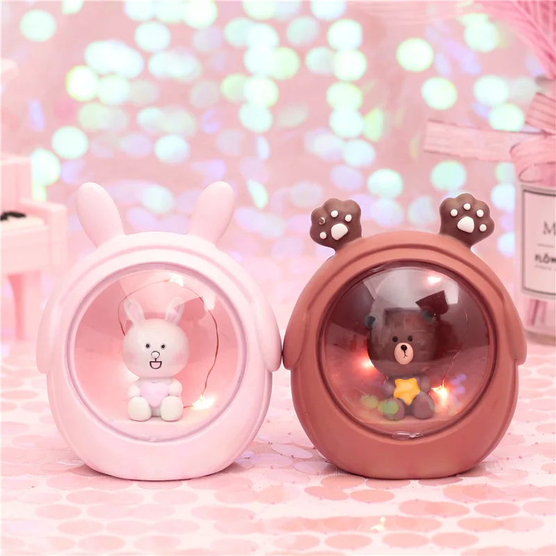 Светодиодный светильник из смолы с мультяшным кроликом и медведем, Звездный светильник, прикроватные лампы для маленьких детей, настольный декор, Ночной светильник, подарок на день рождения, Рождество