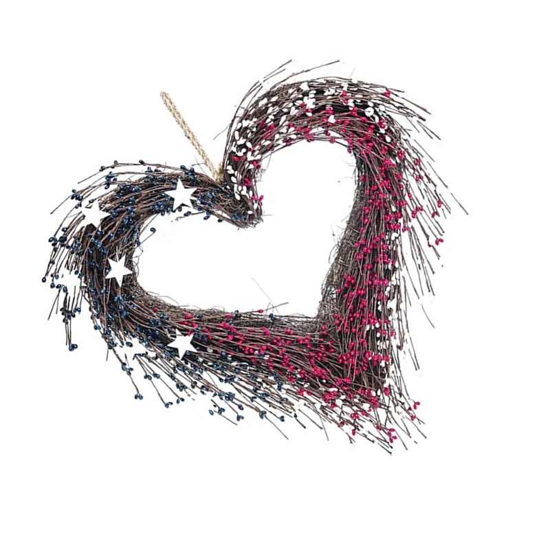 

900A Flower Wreath Heart Shaped Artificial Decoration Rustic Twig Fake Garland Handmade Festival Gifts for Valentine's Day Door