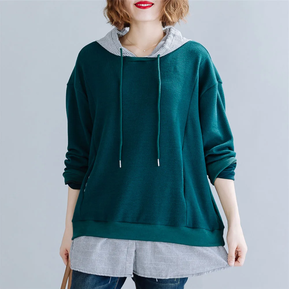 2019 осенняя и зимняя одежда Большие размеры имитация двух частей с капюшоном