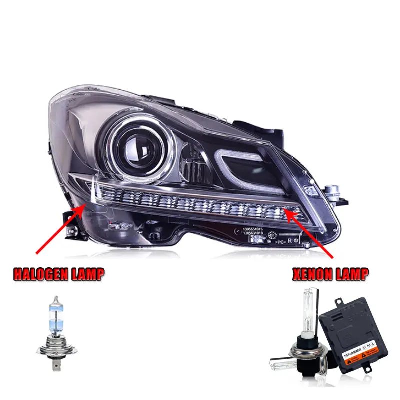 halogen high beam 2 шт. автомобильный стиль светодиодный фары для Benz W204 2011- для W204 Головной фонарь светодиодный объектив двойной луч H7 HID Xenon bi xenon объектив - Цвет: halogen high beam