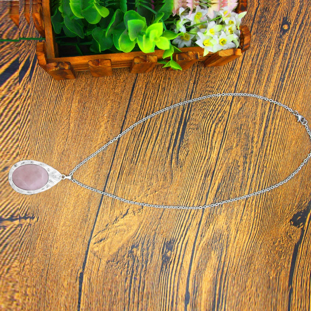 Винтаж Овальный розовый кварц ожерелье серьги Ювелирные наборы для женщин