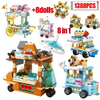 1388pcs city 8 in 1street view juice shop cart food store building blocks friends dining vehicle figures bricks toys for kids