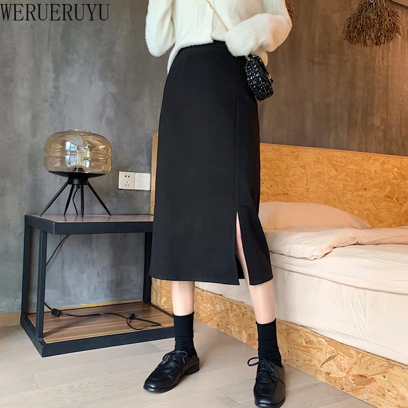 

Осень-зима 2020, женские плотные юбки-карандаш WERUERUYU, женская Юбка-миди