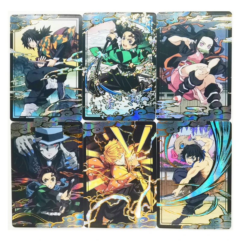 Set de 6 unids/set de Demon Slayer, Kimetsu No Yaiba BD, cubierta de juguetes de bronce caseros, pasatiempos, colecci&oacute;n de juegos coleccionables, tarjetas de Anime-0