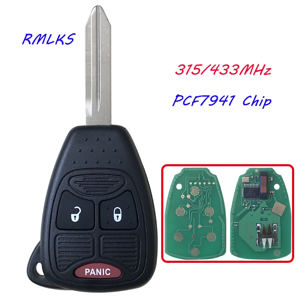 

New Uncut Remote Key Fob 3 Button 315MHz 433MHz PCF7941 Chip For Dodge 1500 2500 3500 For Chrysler FCC:OHT FCC: M3N