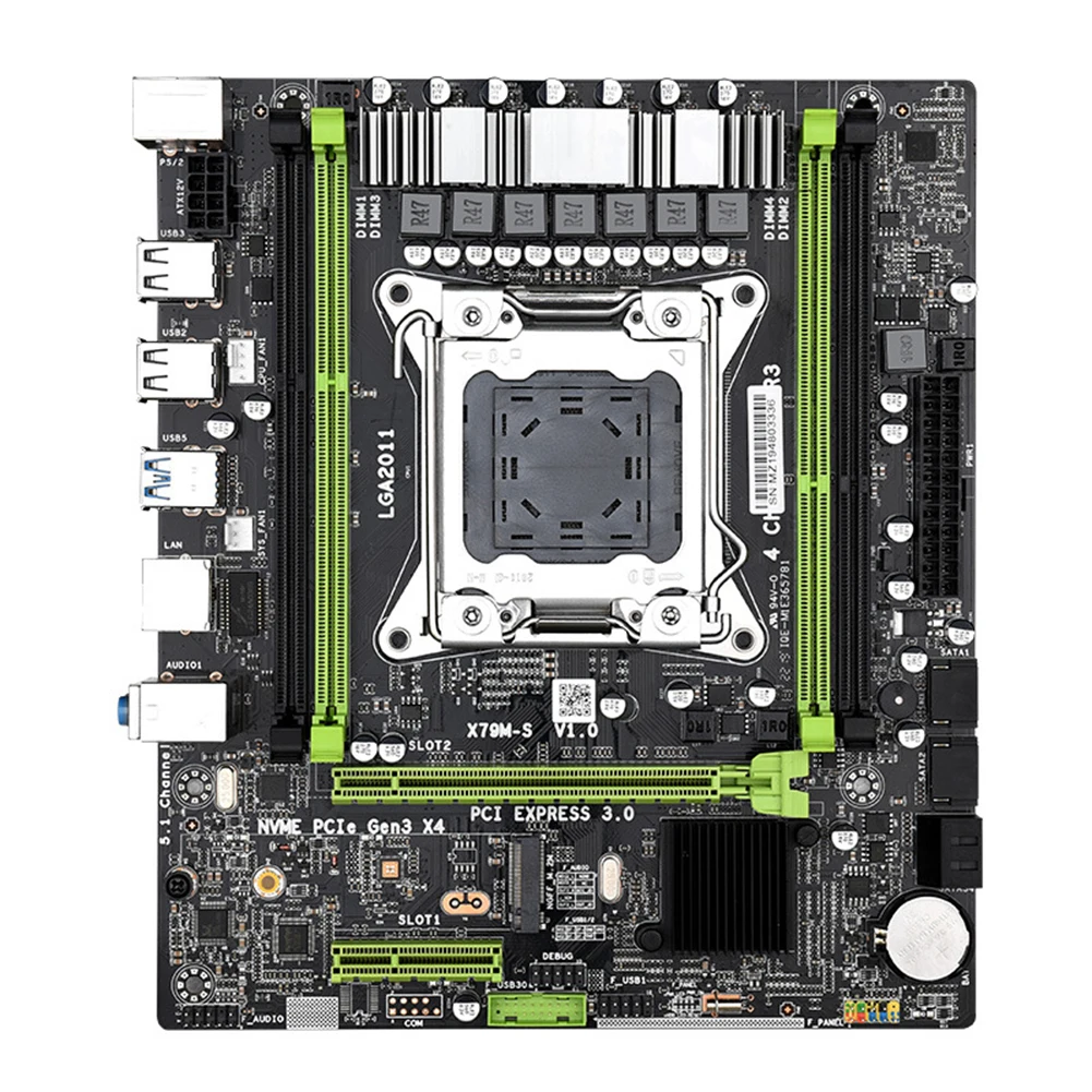 Материнская плата X79M S2.0 для чипсета LGA2011 USB2.0 2-канальная DDR3 64 Гб ОЗУ PCI-E NVME M.2 SSD